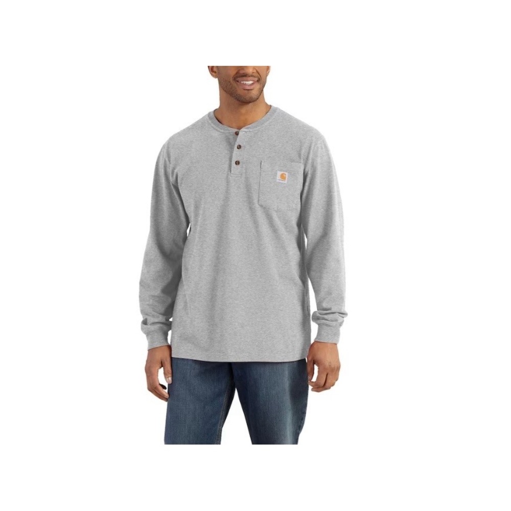 Carhartt Henley Shirt Men Small Gray Long Sleeve Loose Fit K128 Workwear Pocket